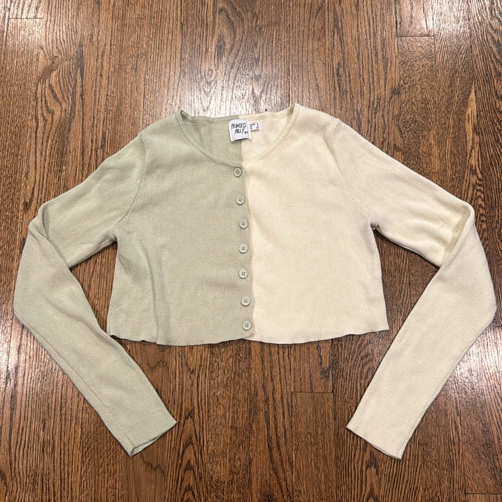 Princess Polly Mateos Two Toned Cropped Cardigan Sweater Women's Size 2